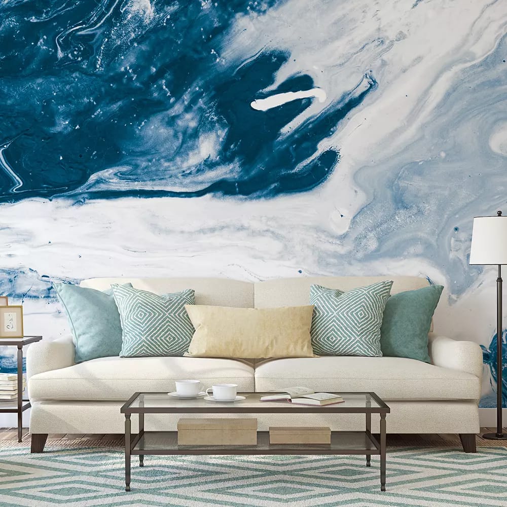 Blue creative abstract hand painted background, wallpaper, texture, acrylic painting on canvas.