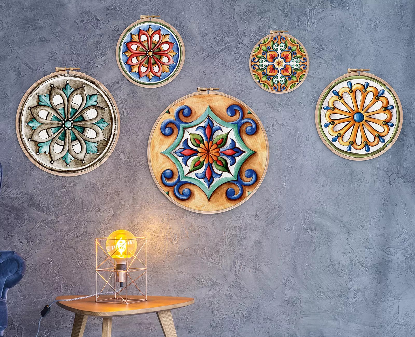 Majolica, Vintage Ornaments on The Antique Tiles