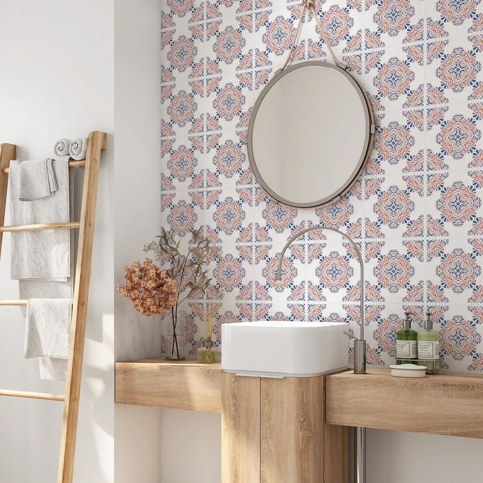 Peel and stick tile stickers - Blue And Orange Ornamental Seamless Pattern