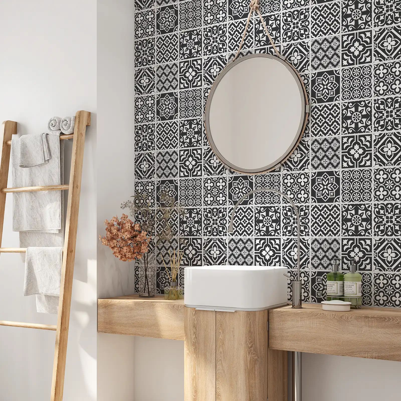 Peel and stick tile stickers - Decorative Monochrome Tile