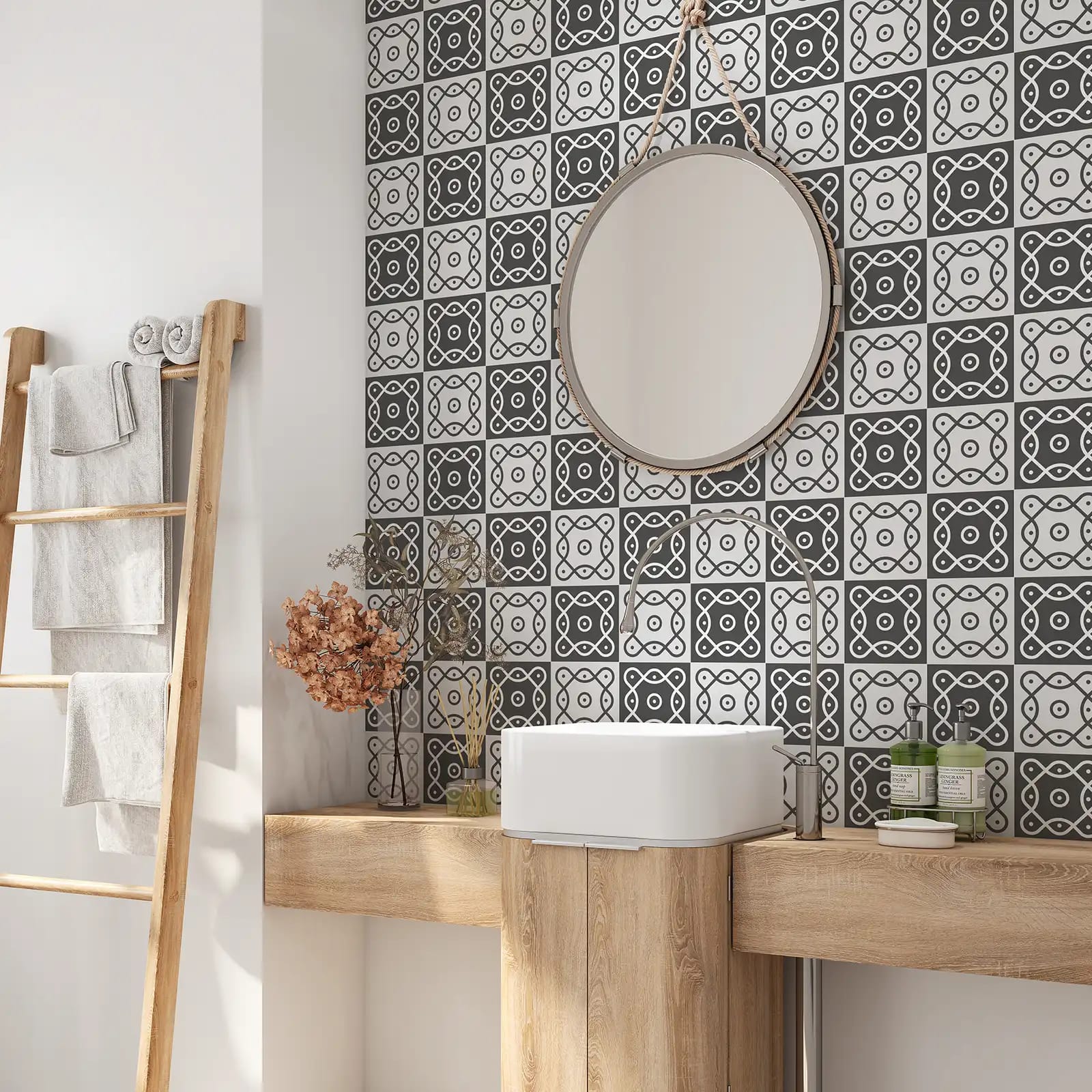 Peel and stick tile stickers - Decorative Monochrome Tile Design