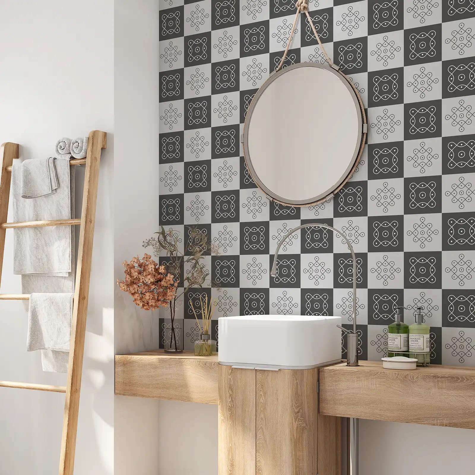 Peel and stick tile stickers - Decorative Monochrome Motifs