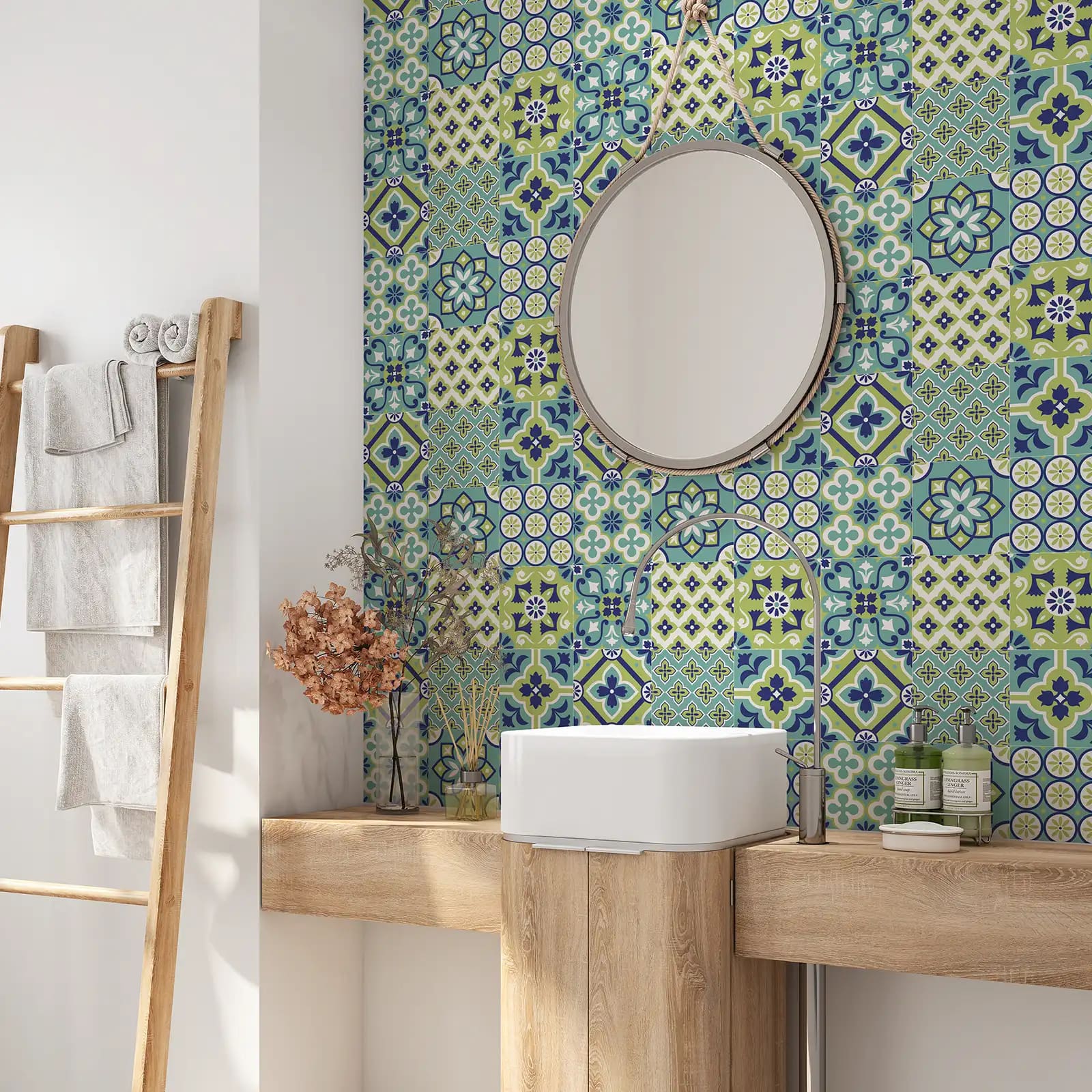 Peel and stick tile stickers - Decorative Green & Blue Tile