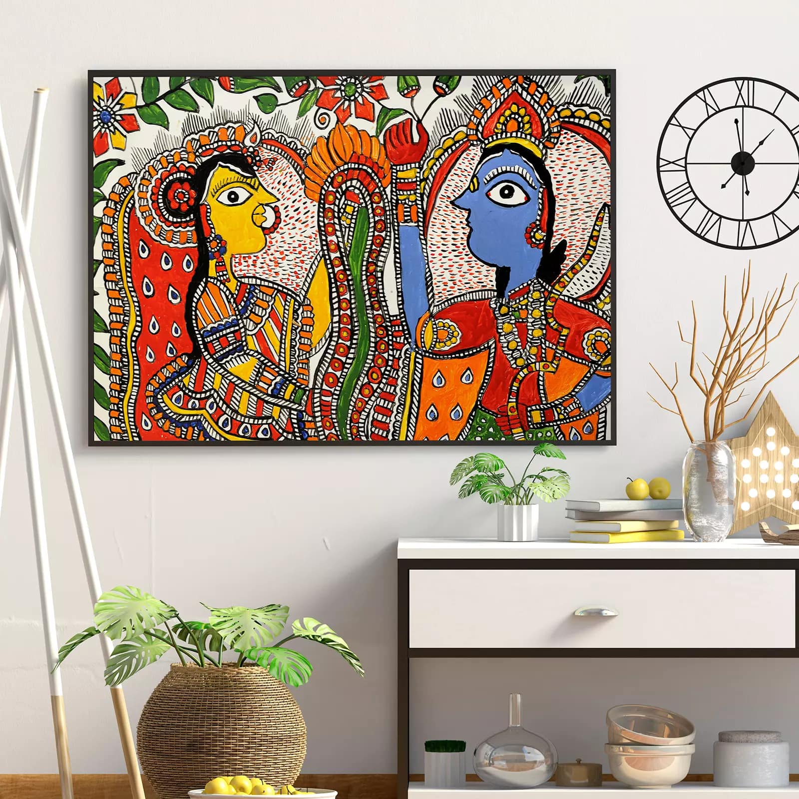 A Handcrafted Painting of Hindu Lord Krishna & Radha