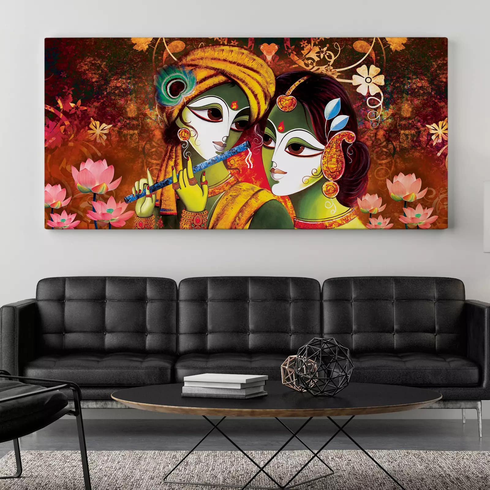 Lord Krishna Playing Flute with Radha, Oil Painting