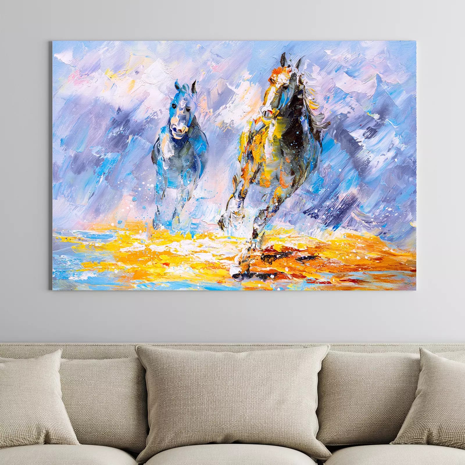 Oil Painting of Running Horses in The Wild