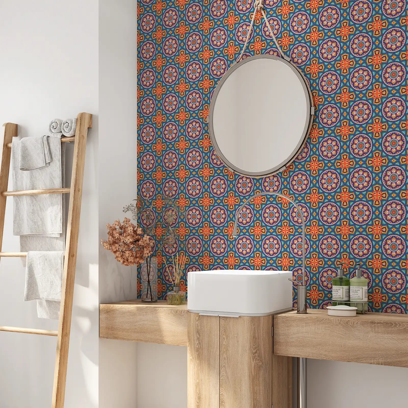 Peel and stick tile stickers - Circular Mandala Art