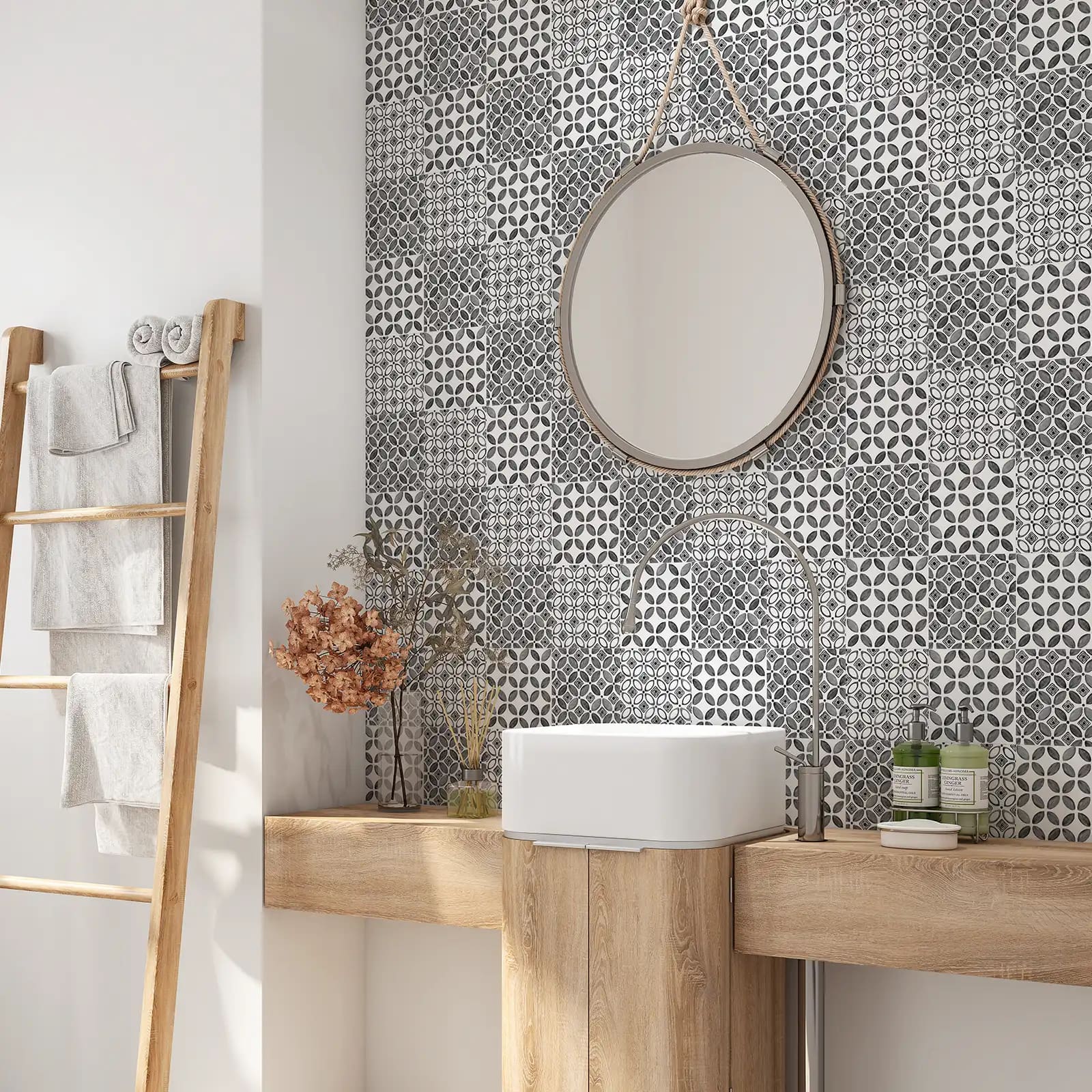 Peel and stick tile stickers - Grey Boho Ceramic Design