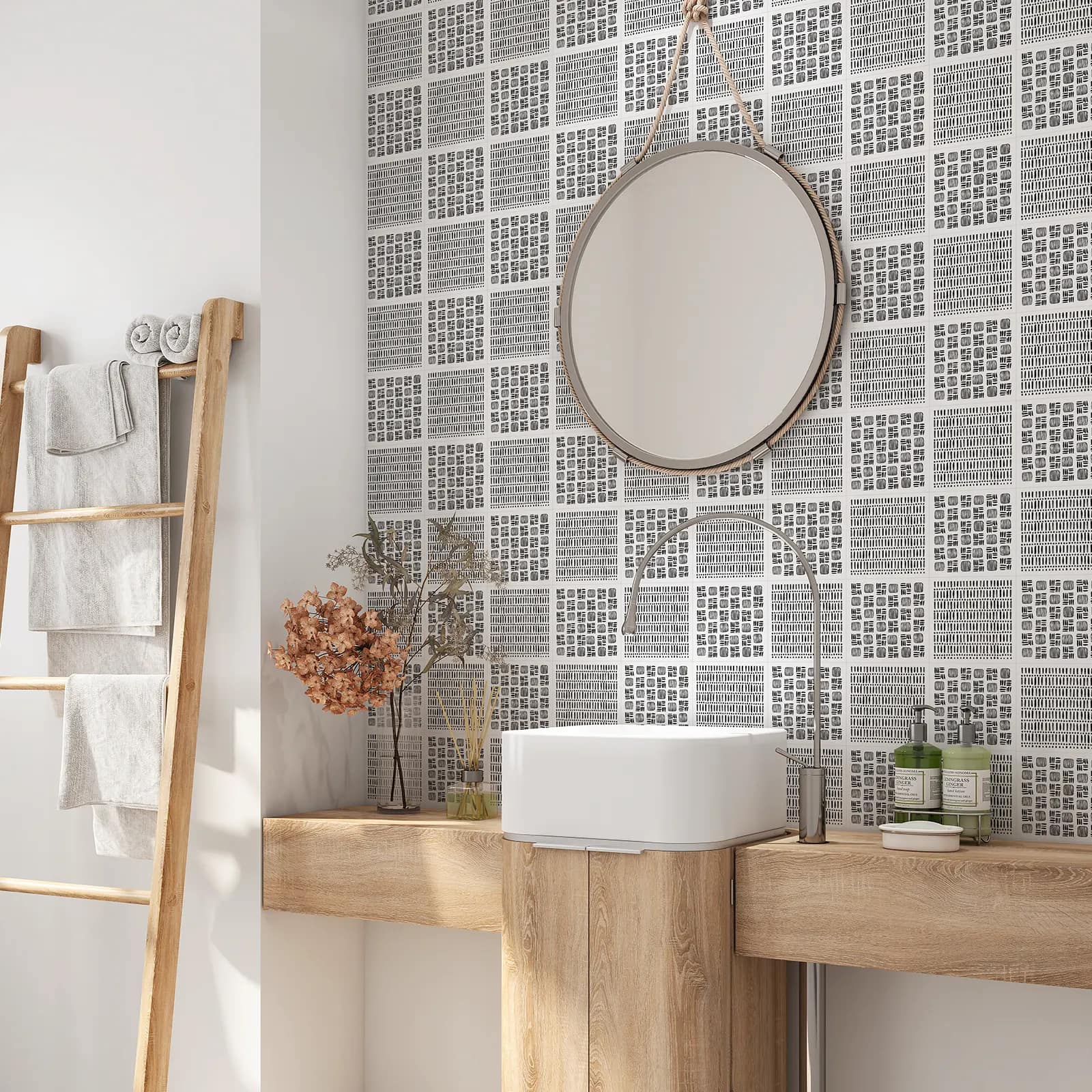 Peel and stick tile stickers - Grey Boho Tribal Art