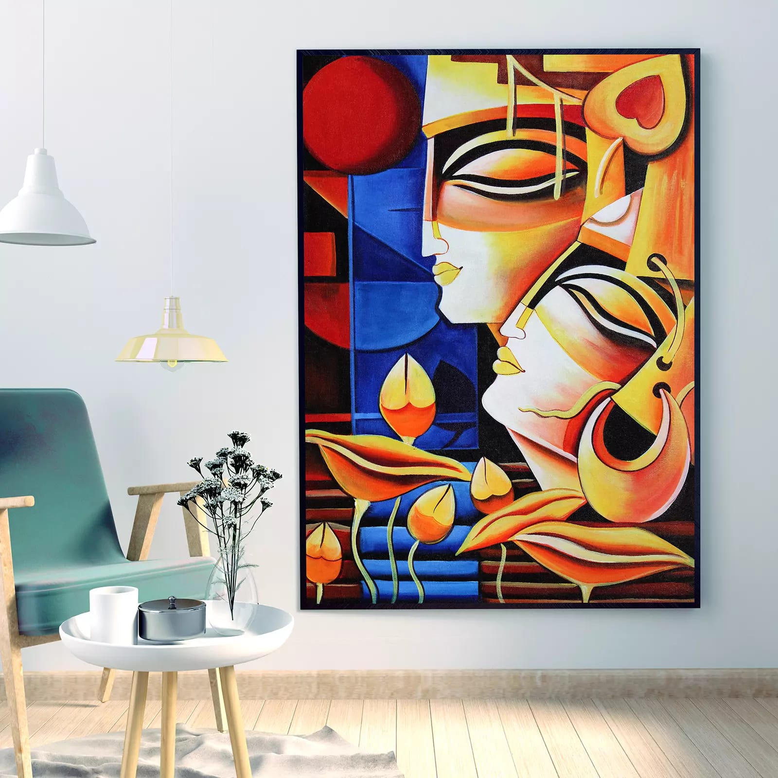 Lord Radha Krishna with flute Hindu religious abstract