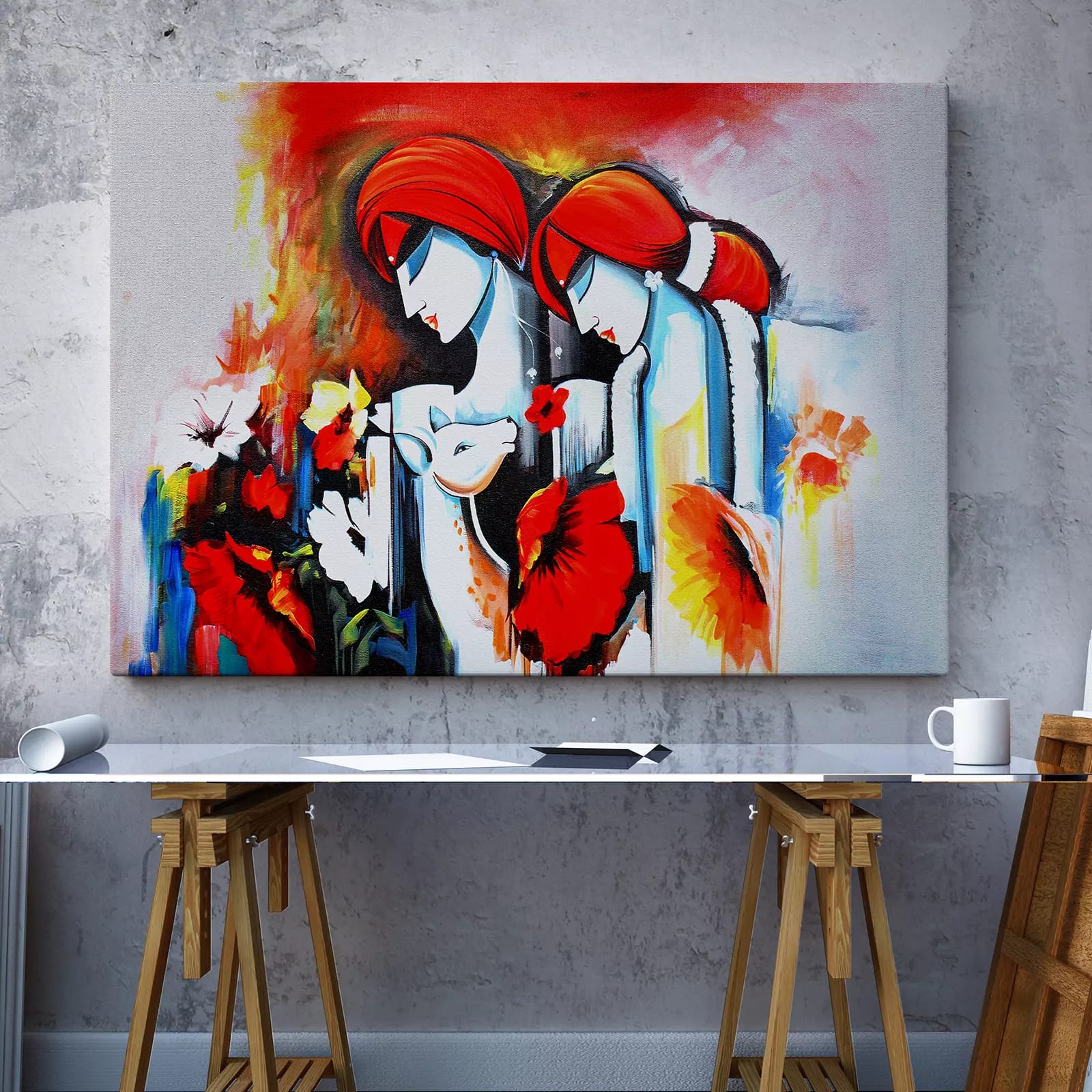 Lord Radha Krishna with flute Hindu religious